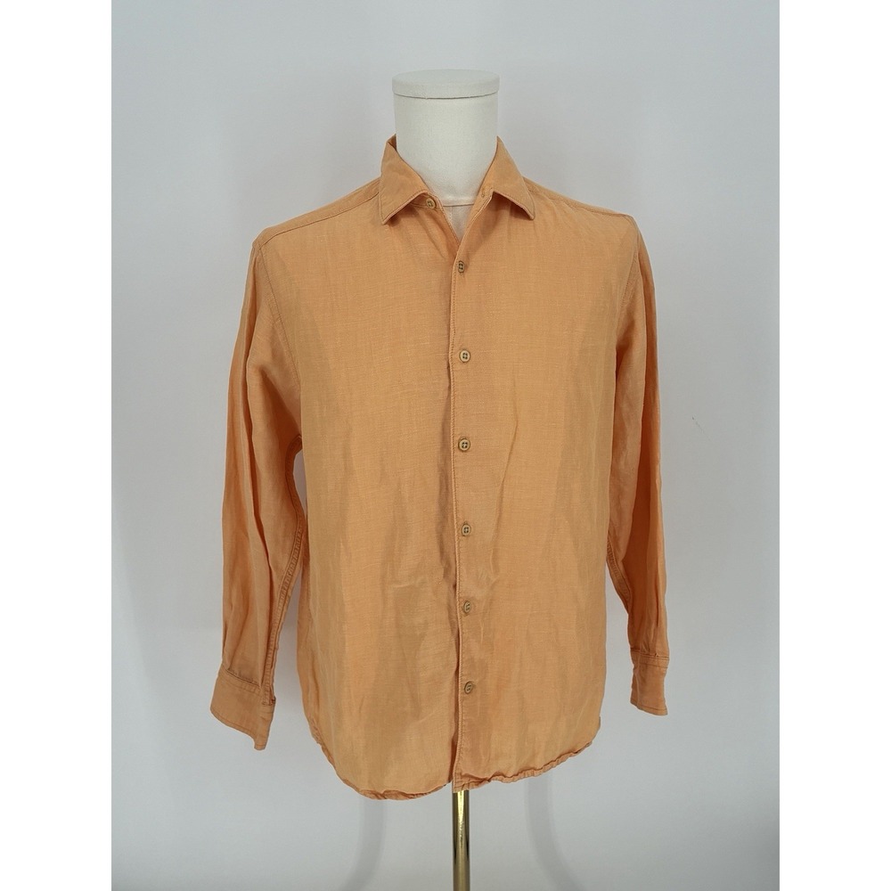 Tommy Bahama Tencel Lyocell Linen Blend Orange Shirt Long Sleeve Men's S Small